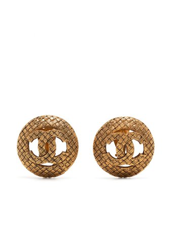 Chanel Pre-Owned 1980s tweed-embossed CC clip-on earrings - FARFETCH