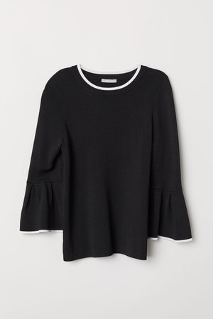 Flounce-sleeved Sweater - Black/white - Ladies | H&M US