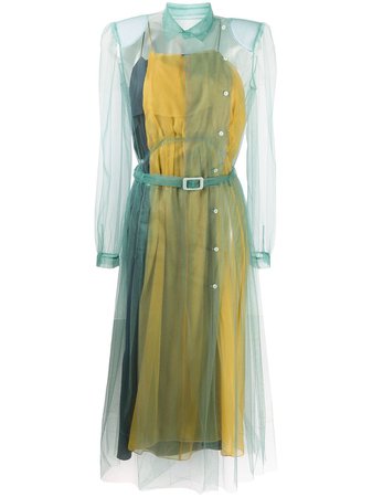 Blue & yellow Maison Margiela sheer layered midi dress S29CT1008S42588 - Farfetch
