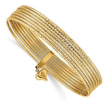 14K Yellow Gold bracelet Bangle 8 in 1 mm Diamond-cut Slip On 7 Bangles