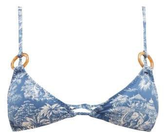 Belize - Maya Tropical Print Bikini Top - Womens - Blue Print