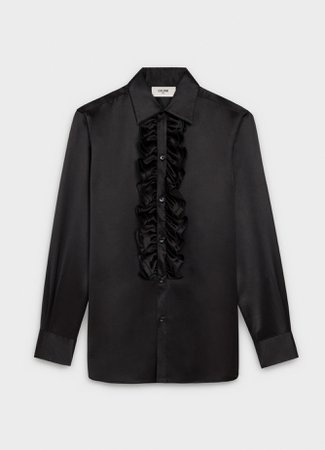 Classic shirt in silk satin with french collar and frills - Black - Official website | CELINE - Official website | CELINE