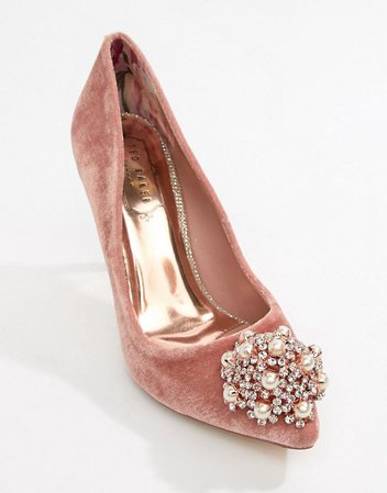 Ted Baker | Ted Baker Pink Velvet Embellished Heeled Court Shoes