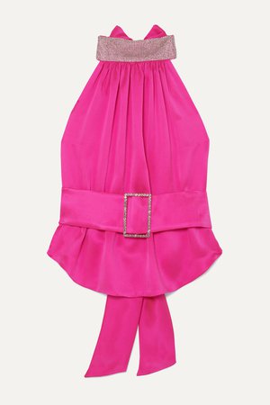 Bubblegum Open-back belted crystal-embellished silk-satin halterneck top | HARMUR | NET-A-PORTER