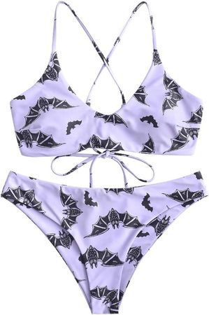 Amazon.com: ZAFUL Women's Spaghetti Straps Sun and Moon Lace Up Two Pieces Bikini Set (Halloween-1-Mauve, L) : Clothing, Shoes & Jewelry
