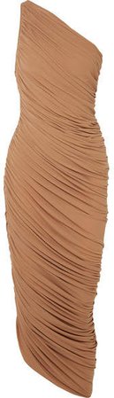 Diana One-shoulder Ruched Stretch-jersey Dress - Light brown