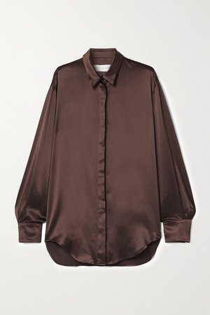 Oversized Silk-satin Shirt - Brown