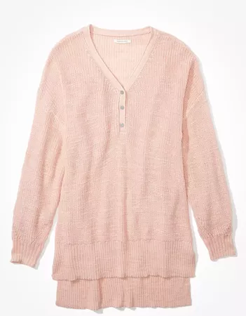 AE Oversized Henley Sweater pink