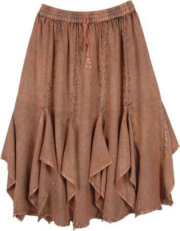 Mid Length Western Chestnut Copper Skirt | Brown | Stonewash, Embroidered, Junior-Petite, Misses, Solid,Western-Skirts