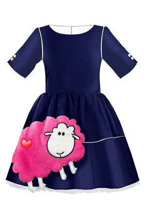 Navy Blue Taffeta Full Girls Dress with Pink Sheep Appliqué – LAZY FRANCIS