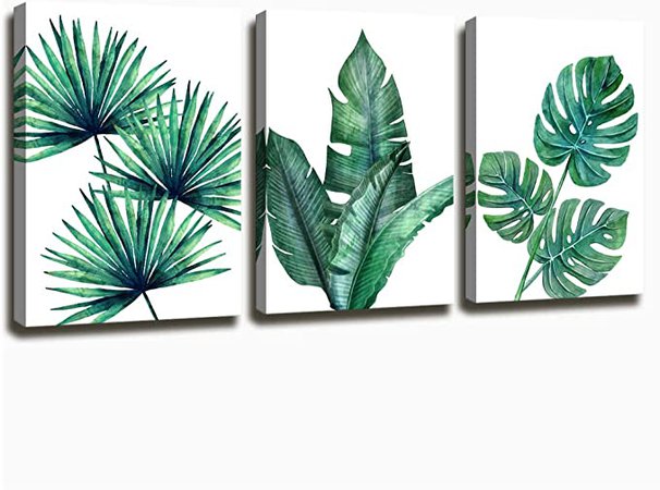 Amazon.com: Botanical Prints Wall Art for Bathrooms, 3 Pieces Framed Canvas Tropical Plants Pictures Minimalist Watercolor Painting, Palm Banana Monstera Green Leaf Wall Decor for Office Bedroom Living Room: Posters & Prints