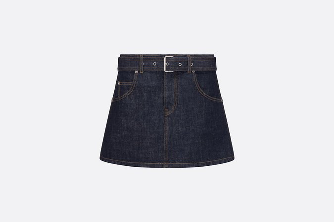 Belted Miniskirt Deep Blue Cotton Denim | DIOR