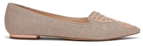 Bibi Butterfly Embroidered Glittered Leather Flats - Womens - Rose Gold