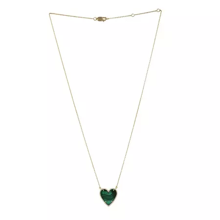 Malachite Diamond 14 Karat Gold Heart Diamond Charm Pendant Necklace For Sale at 1stDibs