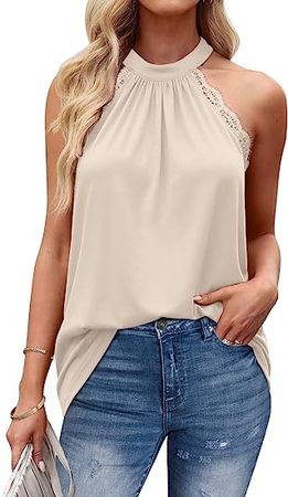 DOROSE Womens Summer Halter Lace Tank Tops Casual Loose Sleeveless Shirts Blouses at Amazon Women’s Clothing store