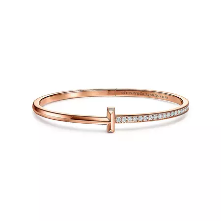 Tiffany T T1 Hinged Bangle in Rose Gold with Diamonds bracelet, Narrow | Tiffany & Co.