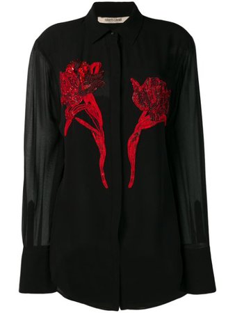 Roberto Cavalli Bead-Embellished Shirt IQR716GG001 Black | Farfetch
