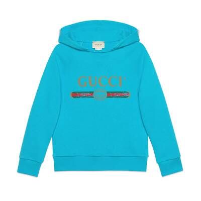 Turquoise Cotton Children's Sweatshirt With Gucci Logo | GUCCI® US