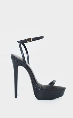 Black Pu Platform Strappy High Heels | Shoes | PrettyLittleThing USA