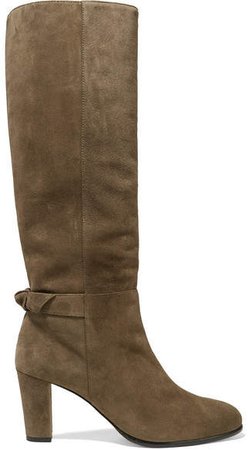 Rachel Bow-embellished Suede Knee Boots - Army green