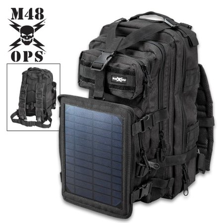 M48 OPS Tactical Solar Panel Backpack - Charges Device Via USB Port, Made of 600D Oxford Material, MOLLE Straps, ABS Hardware | CHKadels.com | Survival & Camping Gear