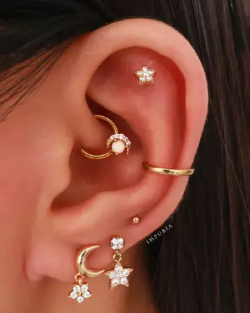 Opal Moon Daith Clicker Ear Piercing Earring Cartilage Hoop Ring 16G – Impuria Ear Piercing Jewelry