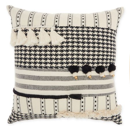 Mina Victory By Nourison Tassel Textured Square Throw Pillow in Black/White | Bed Bath & Beyond