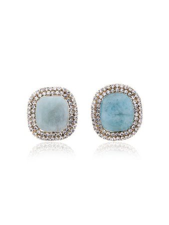 Rosantica large embellished blue crystal clip on earrings