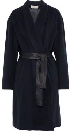 Belted Leather-trimmed Alpaca And Wool-blend Coat