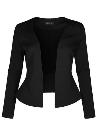 Long Sleeve Fully Lined Collarless Tuxedo Blazer Jacket (CLEARANCE) | LE3NO black