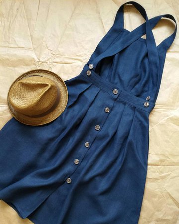 Navy blue linen apron dress pinafore dress vintage style | Etsy