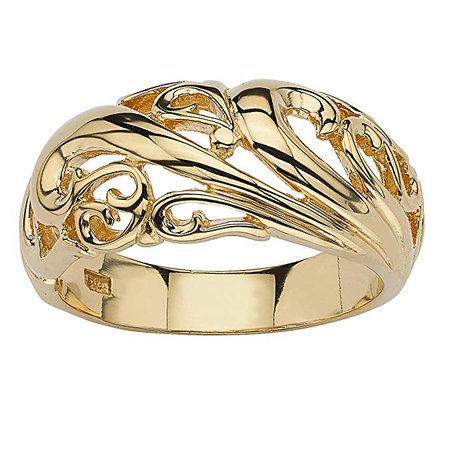 Amazon.com: 18K Yellow Gold over Sterling Silver Swirling Cutout Dome Ring Size 7: Jewelry
