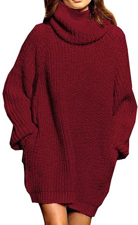 Pink Queen Women's Loose Turtleneck Oversize Long Pullover Sweater Dress Black XL at Amazon Women’s Clothing store