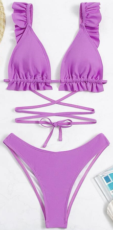Purple Frill Bikini Set