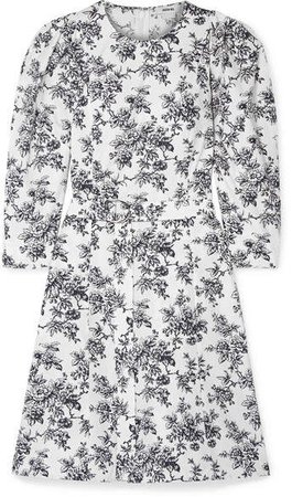 Belted Floral-print Cotton-poplin Dress - White