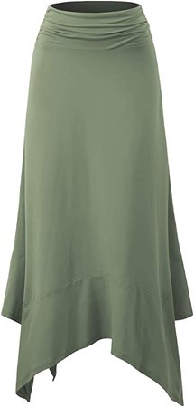 Women's Summer Casual Skirts Soft Fit Flowy Handkerchief Hemline Midi Skirt Navy S at Amazon Women’s Clothing store