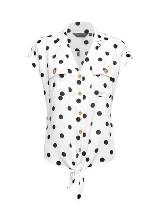 Monochrome Spot Print Tie Front Shirt | Dorothy Perkins