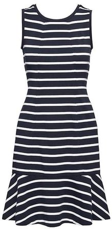 Stripe Paneled Ponte Fit-and-Flare Dress
