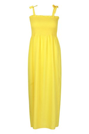 Plus Shirred Tie Shoulder Maxi Dress | Boohoo yellow