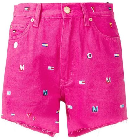 Monogram Embroidery Denim Shorts