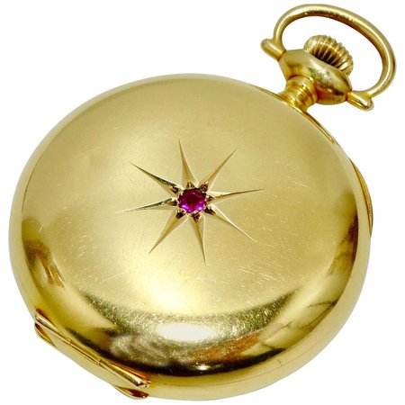 Elgin Gold and Ruby 40mm Pocket Watch For Sale at 1stDibs