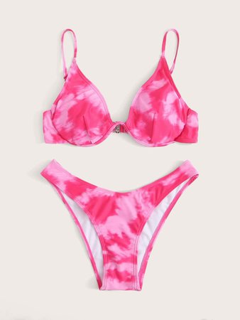 Tie Dye Underwire High Cut Bikini Swimsuit | SHEIN USA
