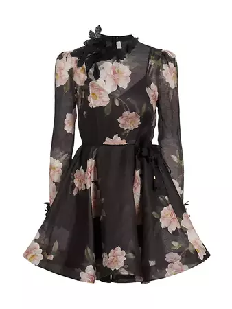 Floral Linen-Silk Fit & Flare Minidress | Saks Fifth Avenue