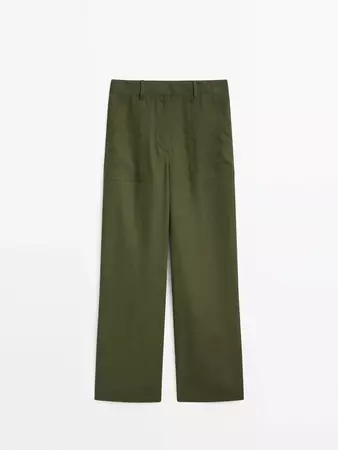 Cropped 100% linen trousers with pockets · Green, Orange, Sand · Dressy | Massimo Dutti