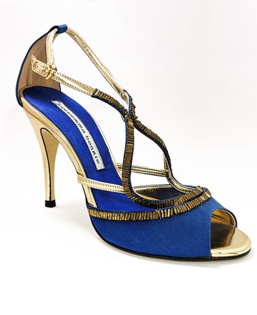 blue and gold sandal heels