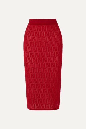 Red Intarsia-knit cotton-blend midi skirt | Fendi | NET-A-PORTER