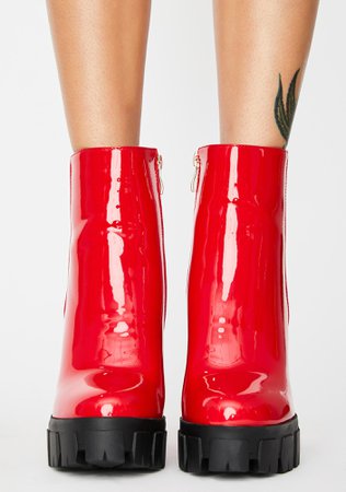 AZALEA WANG Red Patent Quake Heeled Boots | Dolls Kill