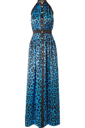Balmain | Leopard-print silk-satin halterneck gown | NET-A-PORTER.COM