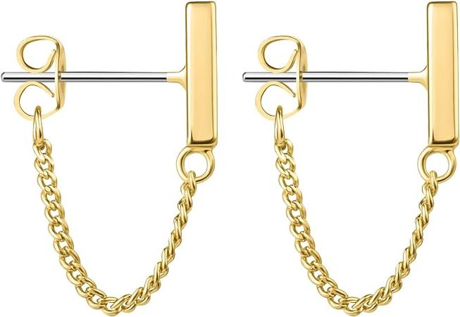Amazon.com: Dainty 18K Gold Plated Chain Earrings for Women - Long Threader Earring with Hypoallergenic Bar Drop Dangle Design, Elegant Line Dangly Jewelry Gift for Teen Girls: Clothing, Shoes & Jewelry