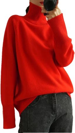 Dninmim Autumn and Winter High Necked Pullover Sweater Women's Thickened Loose Woolen Pullover Jumpers at Amazon Women’s Clothing store